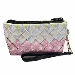 Handmade Wristlet Wallet Purse Purple Blue Flowers